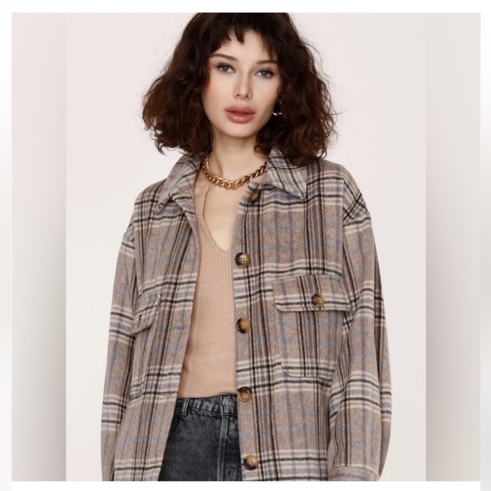 Heartloom Aidy Tan Blue Plaid Shacket